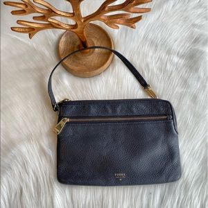 Fossil Black Leather And Gold Wristlet Wallet